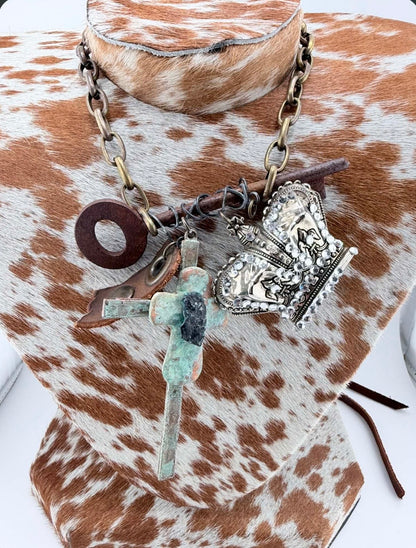 Rustic Cross and Crown Necklace FINAL SALE