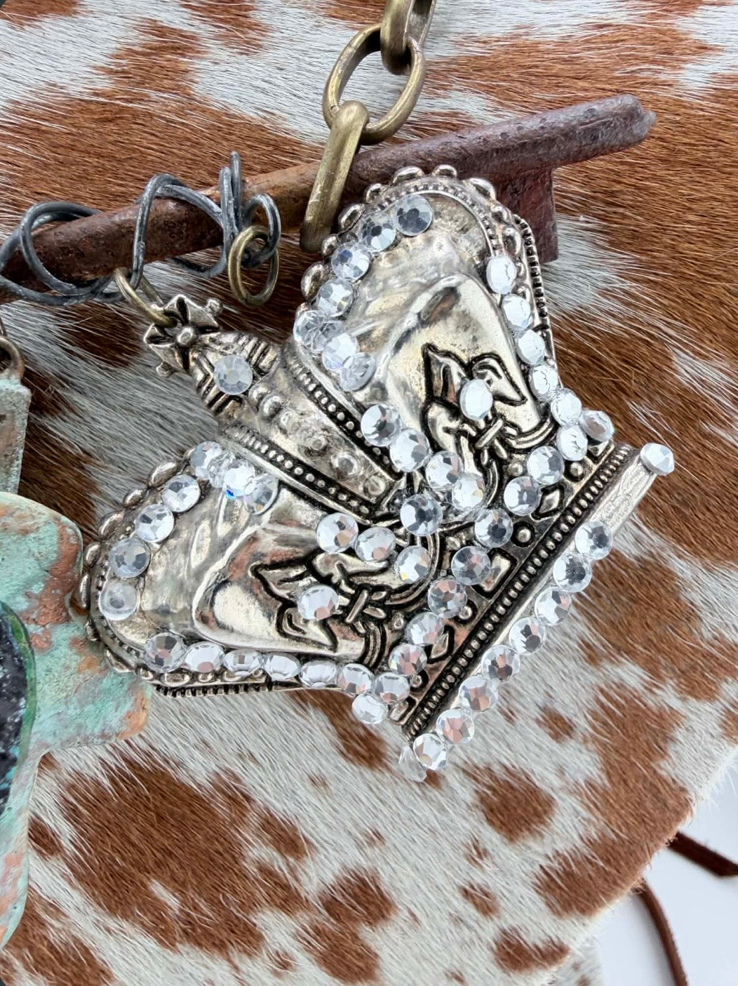 Rustic Cross and Crown Necklace FINAL SALE