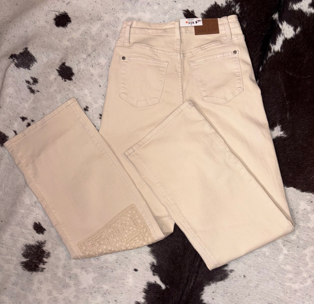 Cream Crochet Patch Jeans