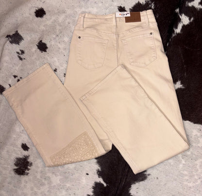 Cream Crochet Patch Jeans