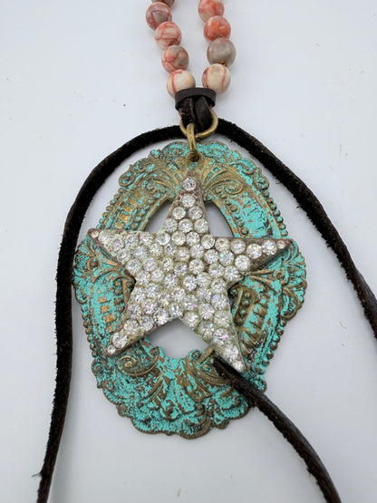 Star with Bling and Aged Metal Pendant