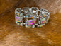 Wide Silver With Crystals Stretch Bracelet