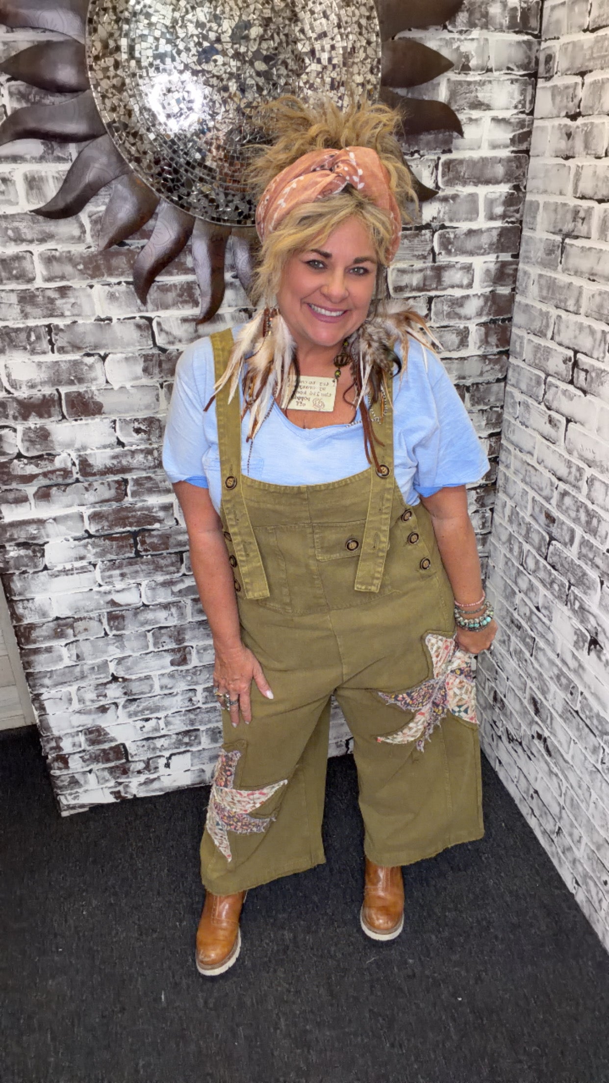 Sage Patchwork Bib overalls