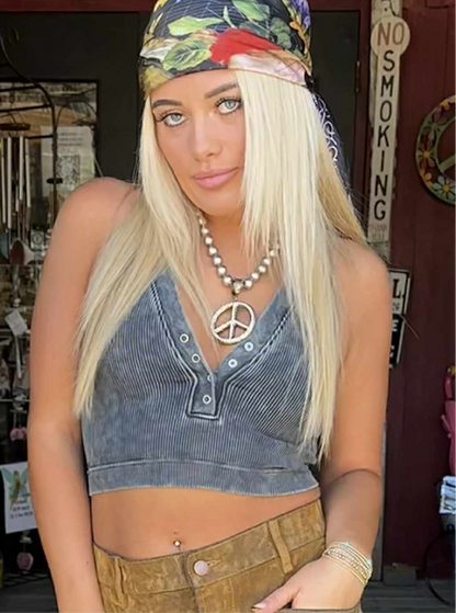 Washed Seamless Ribbed Snap Button Bralette