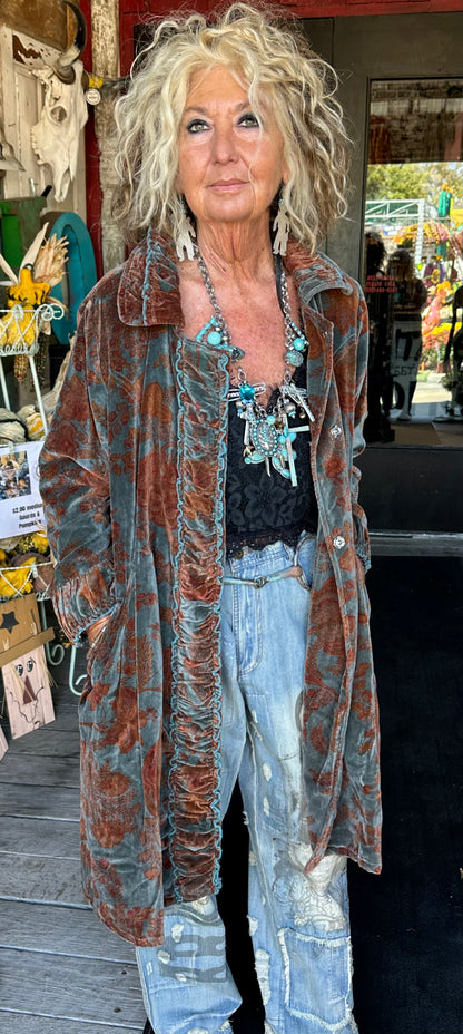 Printed Velvet Jacket With Rushing