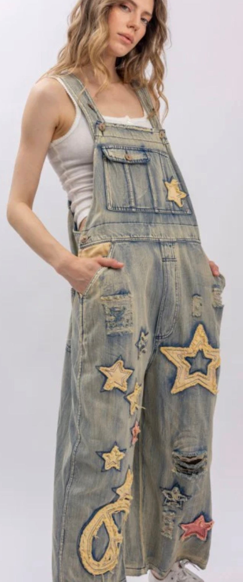 Distressed Denim Bib overalls  Stars