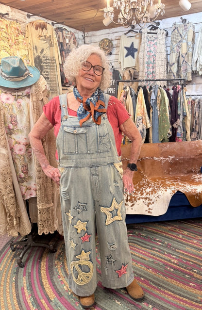 Distressed Denim Bib overalls  Stars