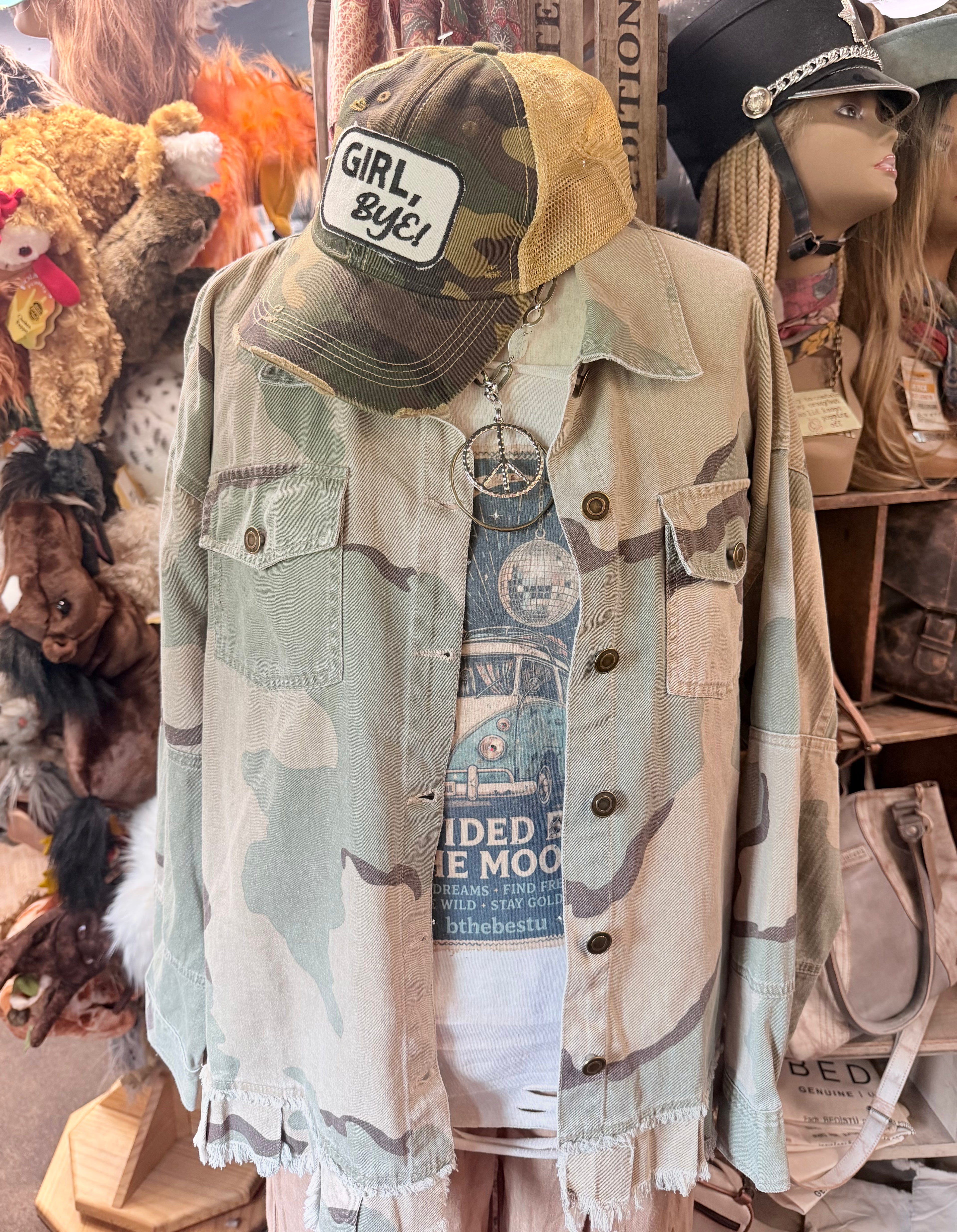 Ruffle hem Camo Peace Patchwork Jacket