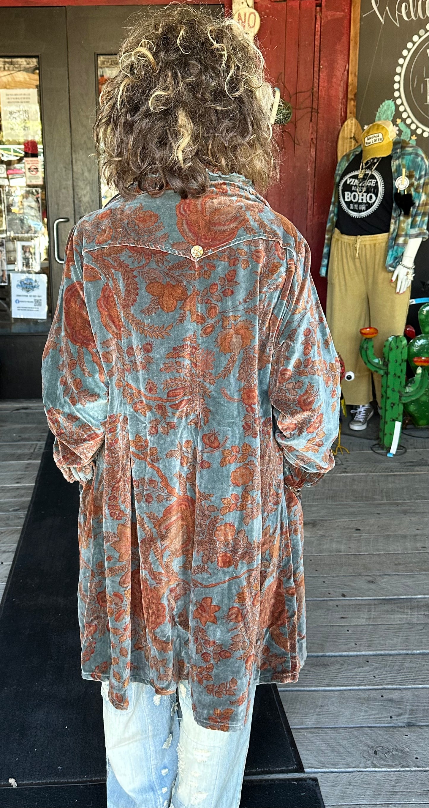 Printed Velvet Jacket With Rushing