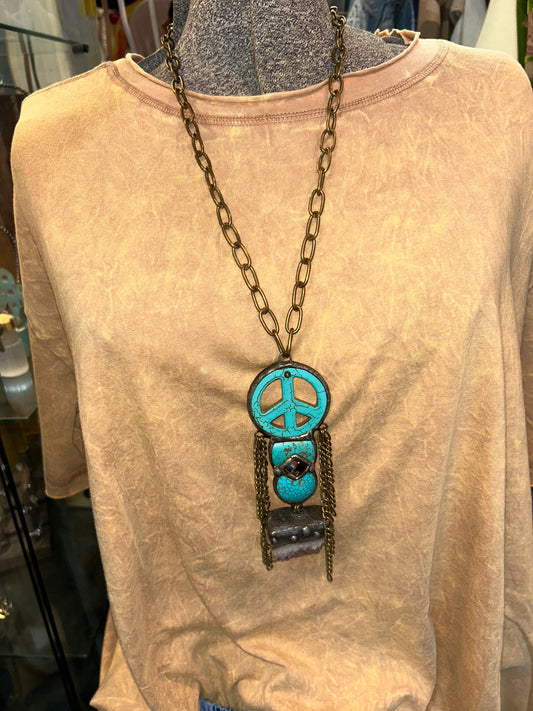 Amethyst and Turquoise Peace Necklace