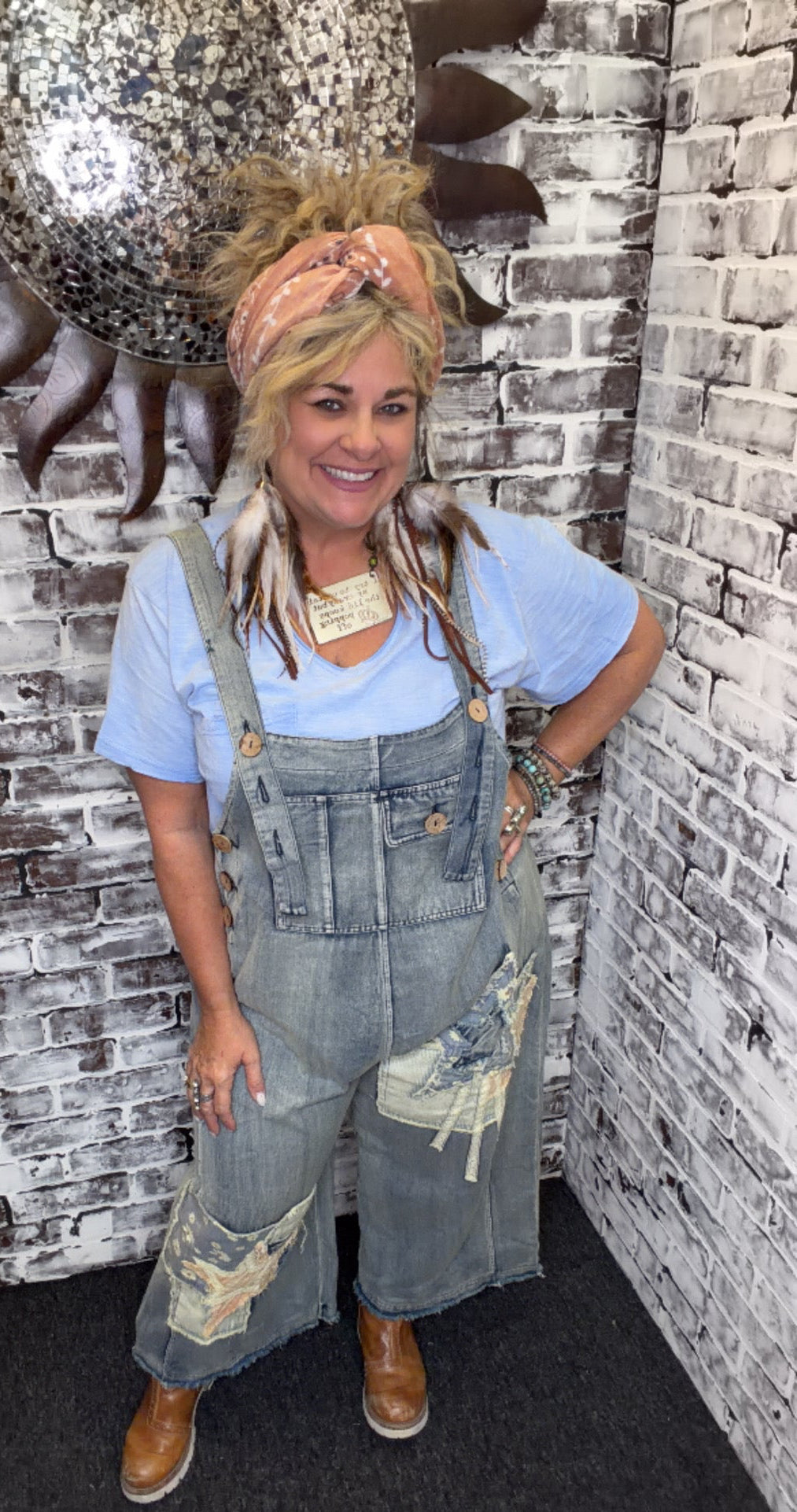 Denim Star Patchwork Bib overalls