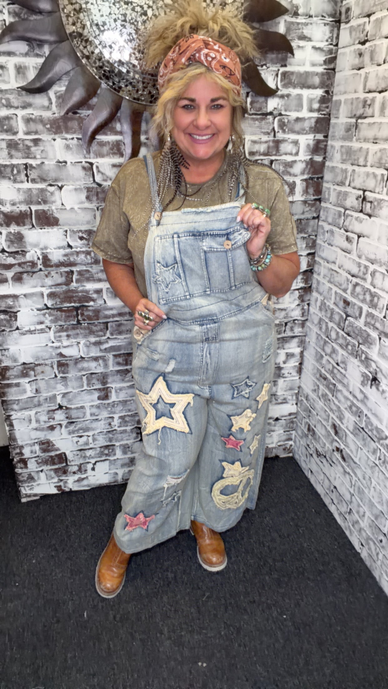 Distressed Denim Bib overalls  Stars