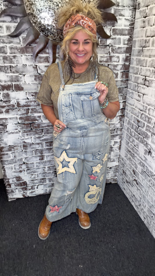 Distressed Denim Bib overalls  Stars
