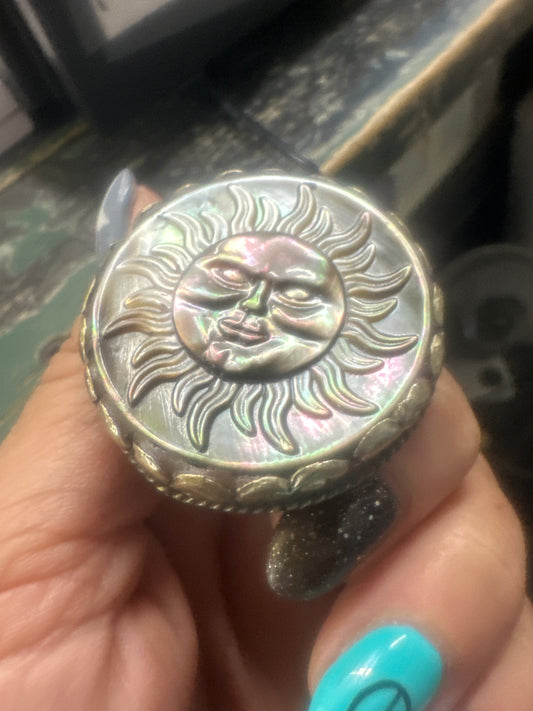 Abalone sun face statement ring