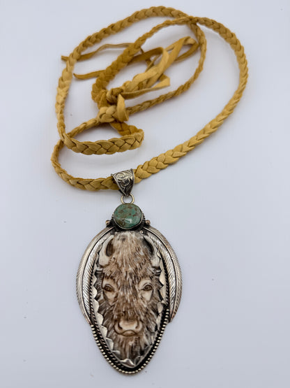 White Buffalo /Turq Pendant