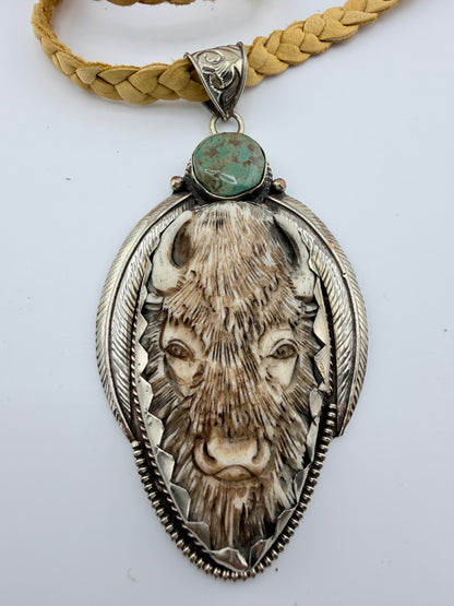 White Buffalo /Turq Pendant