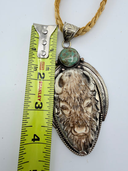 White Buffalo /Turq Pendant