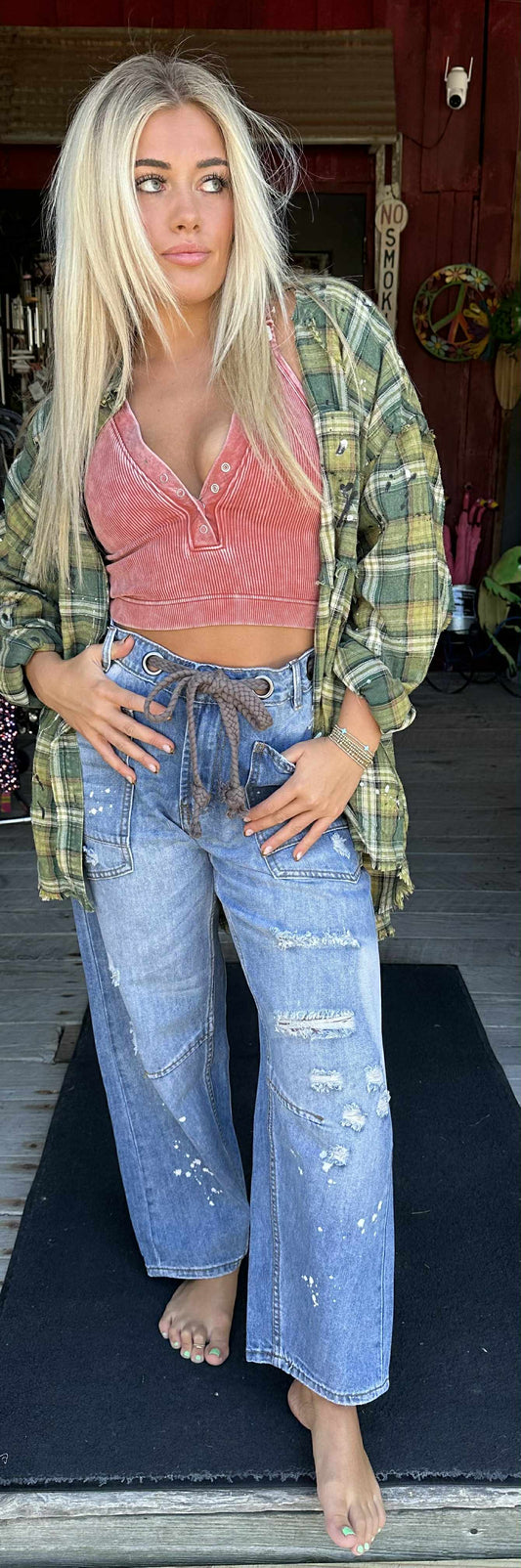 Washed Plaid Front Shirt