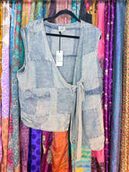 Patchwork Skies Wrap Top - Chambray