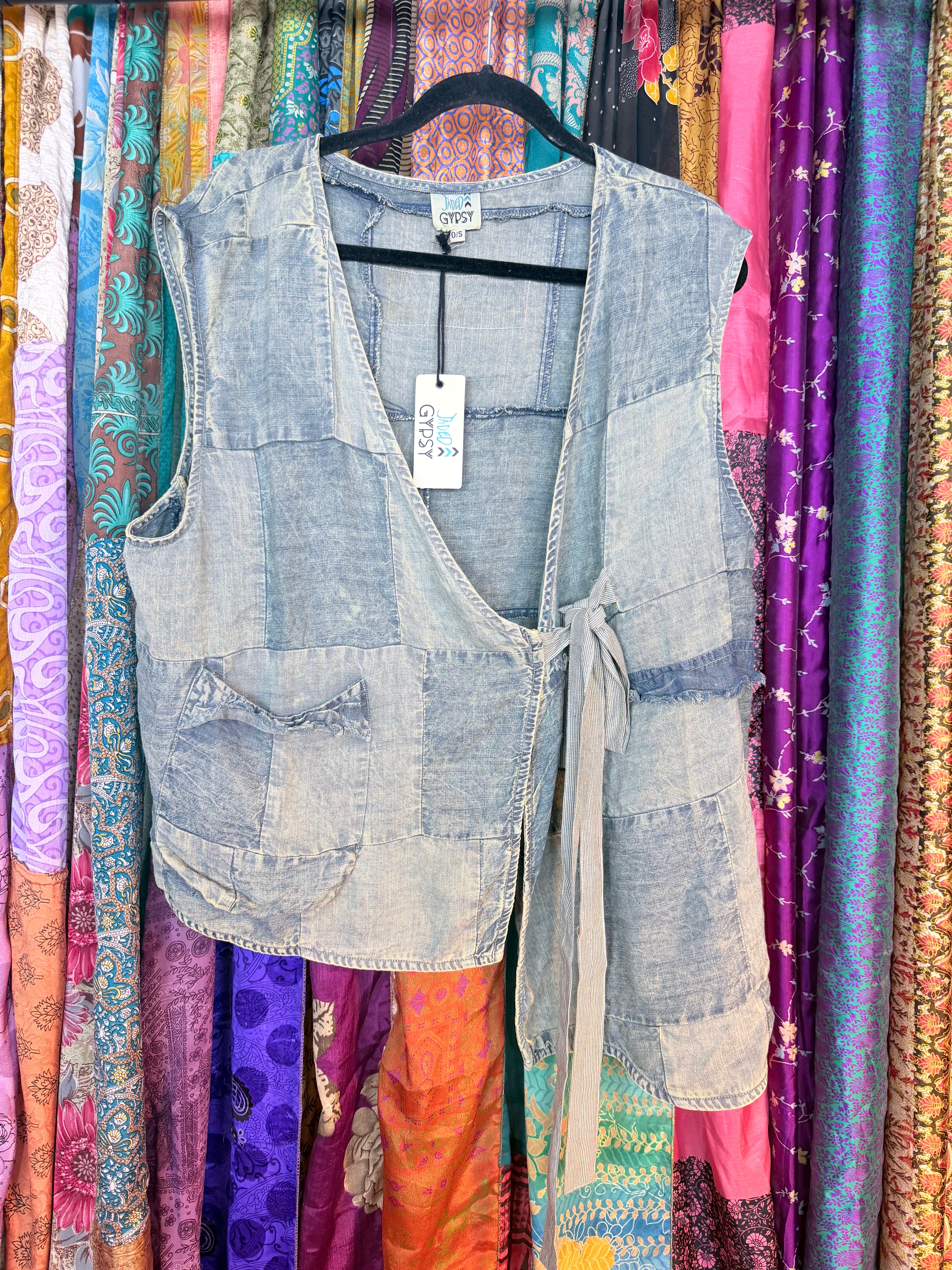 Patchwork Skies Wrap Top - Chambray
