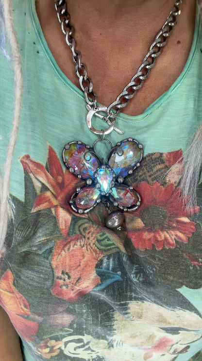 Chunky Crystal Butterfly Necklace FINALSALE
