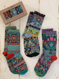 Boxed Boho Sock Set, Set of 3 Blue Floral