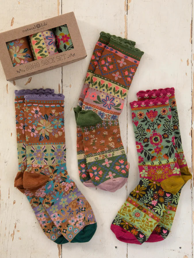 Boxed Boho Sock Set, Set of 3 Floral