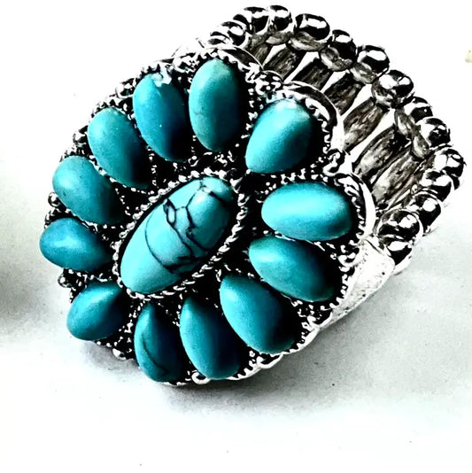 Flower W/Turq Stretch Ring FINAL SALE