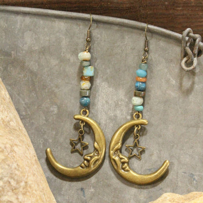 Bronze Moon & Stars Stone Earrings FINAL SALE