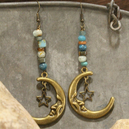 Bronze Moon & Stars Stone Earrings FINAL SALE