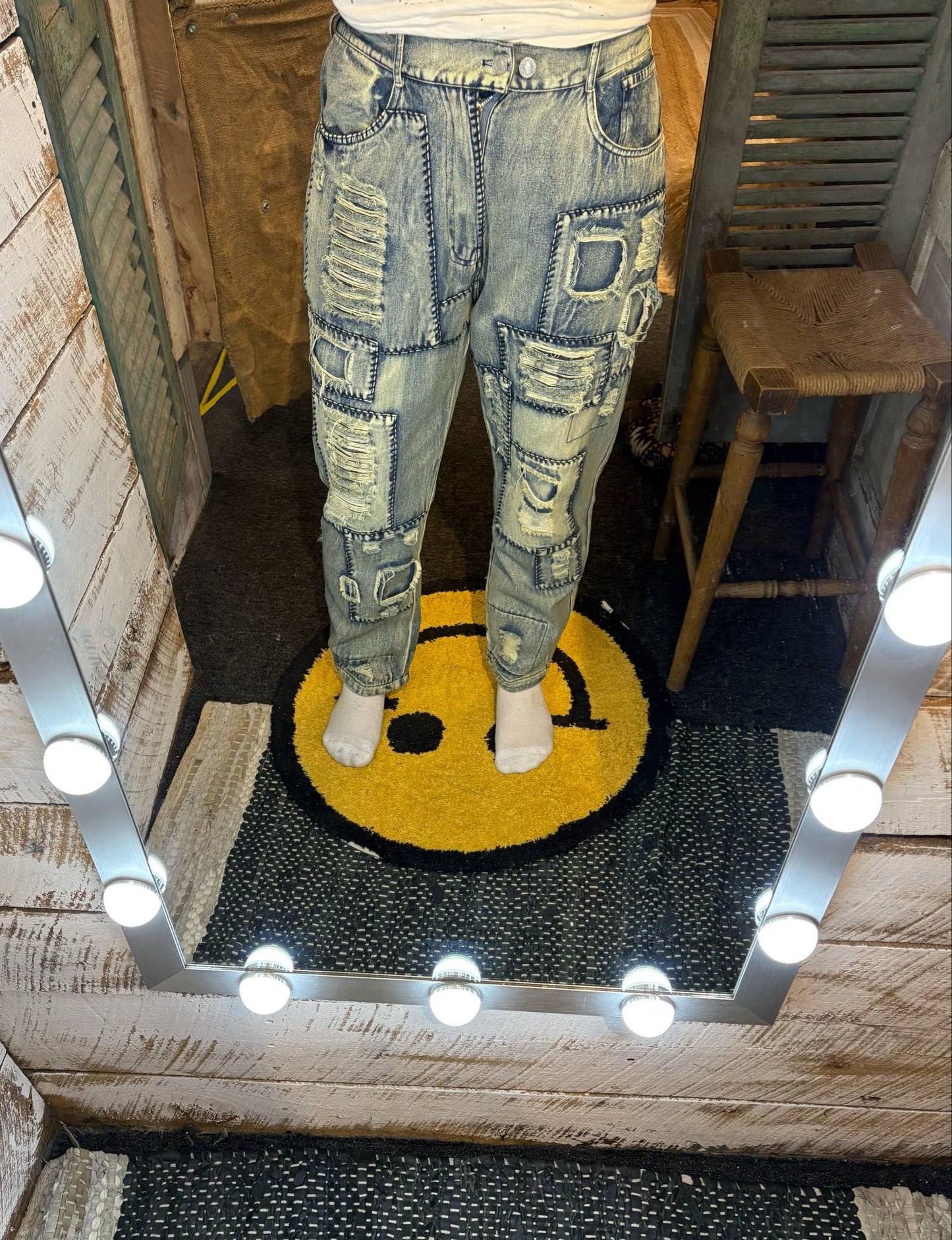 Light Washed Patchwork Jeans