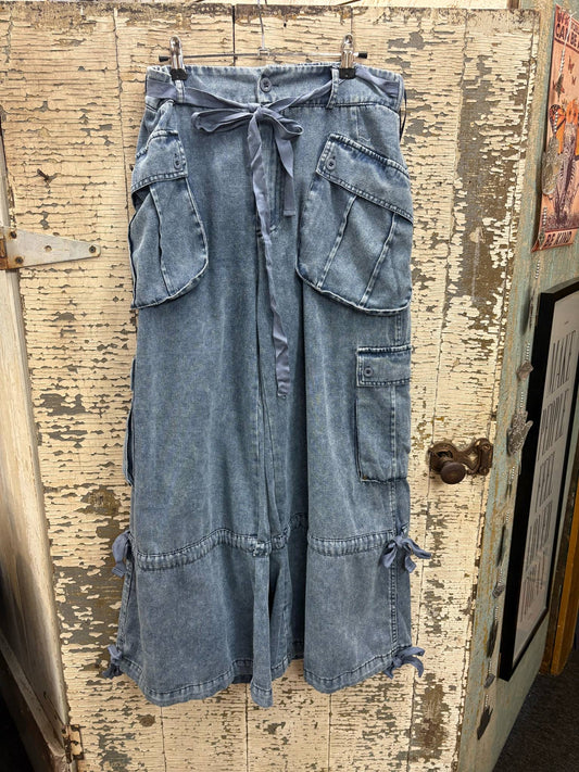 Cargo Wide Leg Denim Pants