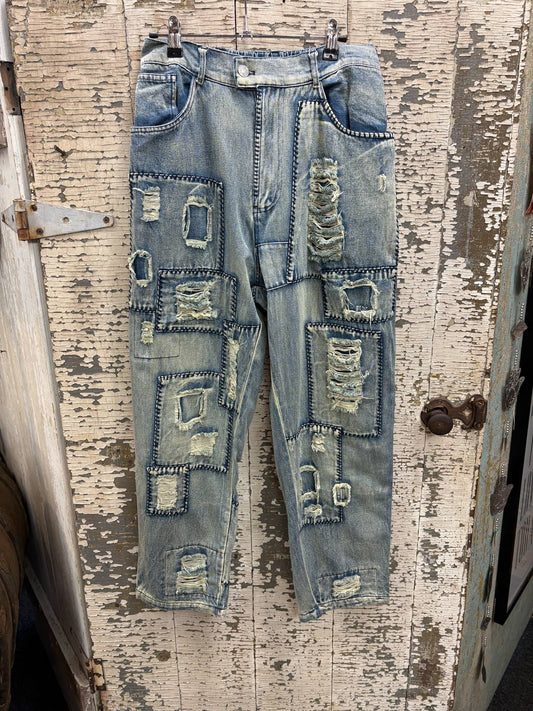 Light Washed Patchwork Jeans