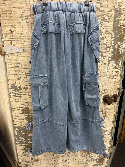 Cargo Wide Leg Denim Pants
