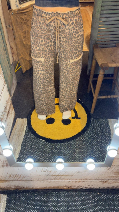 Mineral Washed Cheetah  Wide Leg Pants