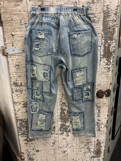 Light Washed Patchwork Jeans