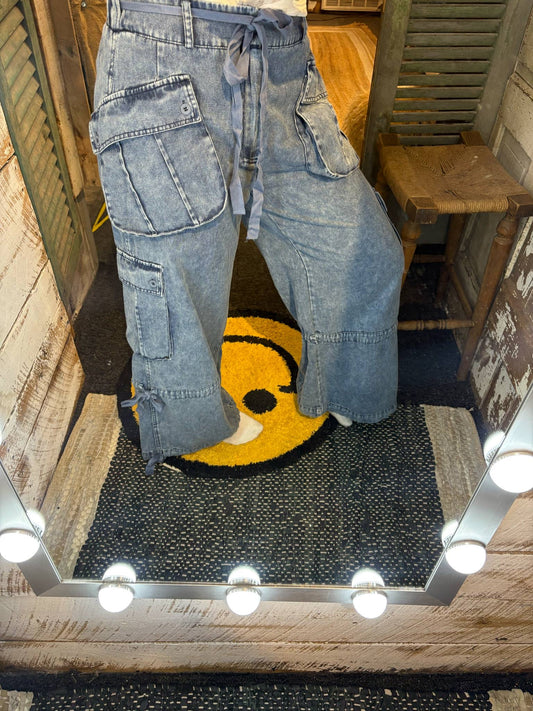 Cargo Wide Leg Denim Pants