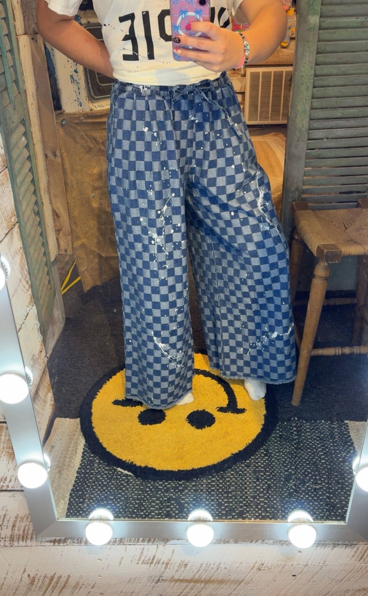 Checker Board Wide Leg Pants