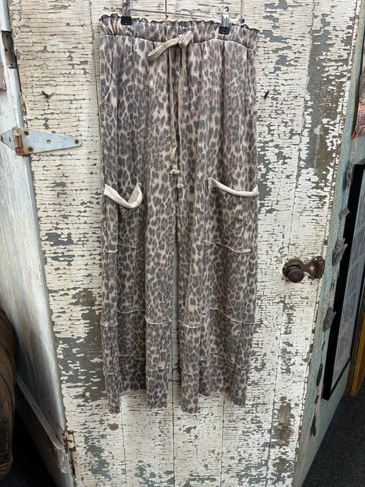 Mineral Washed Cheetah  Wide Leg Pants