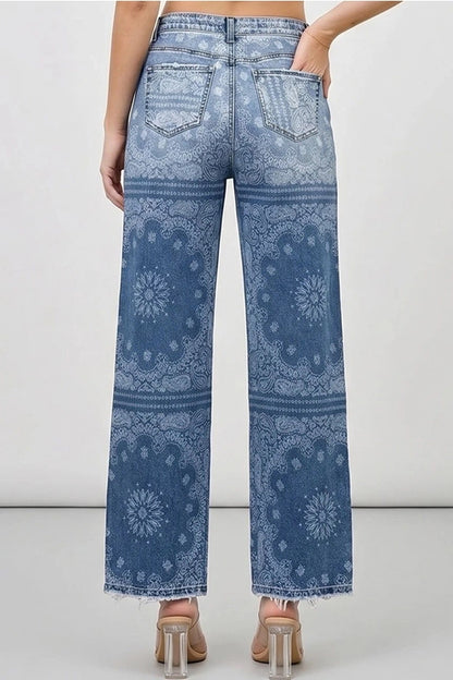 MID Rise Straight with Medallion Print Jeans