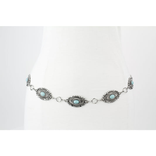 Boho-Chic Turquoise Concho Chain Belt