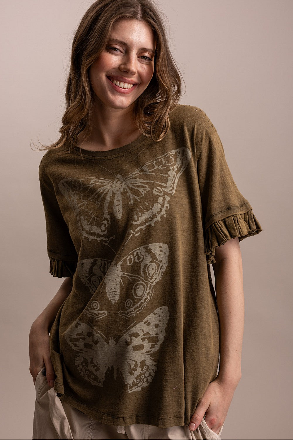 SHORT RUFFLE SLEEVE BUTTERFLY TOP