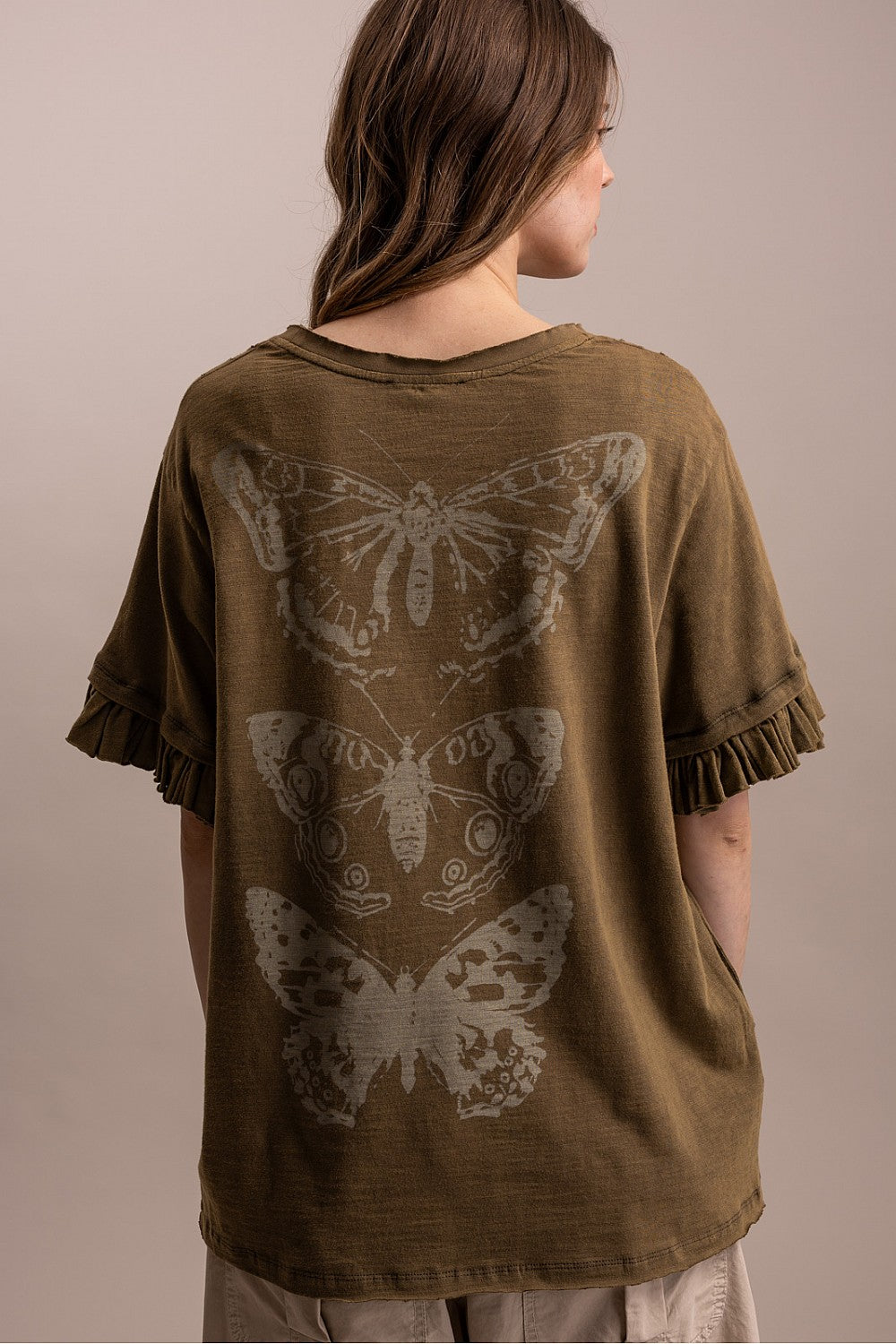 SHORT RUFFLE SLEEVE BUTTERFLY TOP