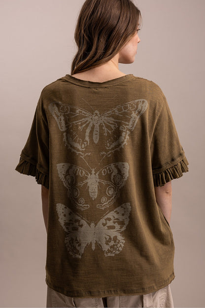 SHORT RUFFLE SLEEVE BUTTERFLY TOP