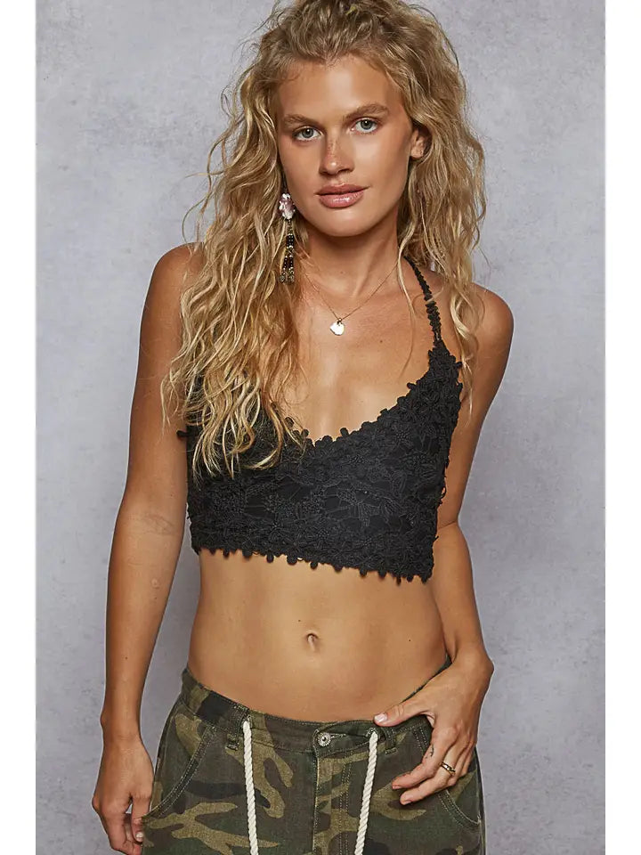 Adjustable Cross Strap Lace Crochet Smock Back Bralette