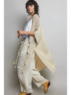 Boho Cotton Short Sleeve Sequin Tassel Midi Cardigan