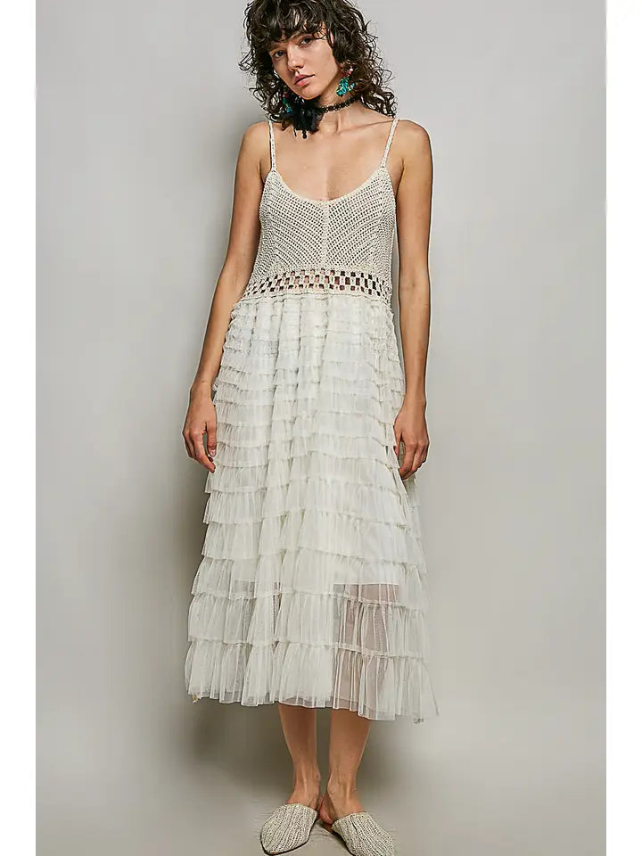 Round Neck Sleeveless Crochet Lace Ruffle Dress