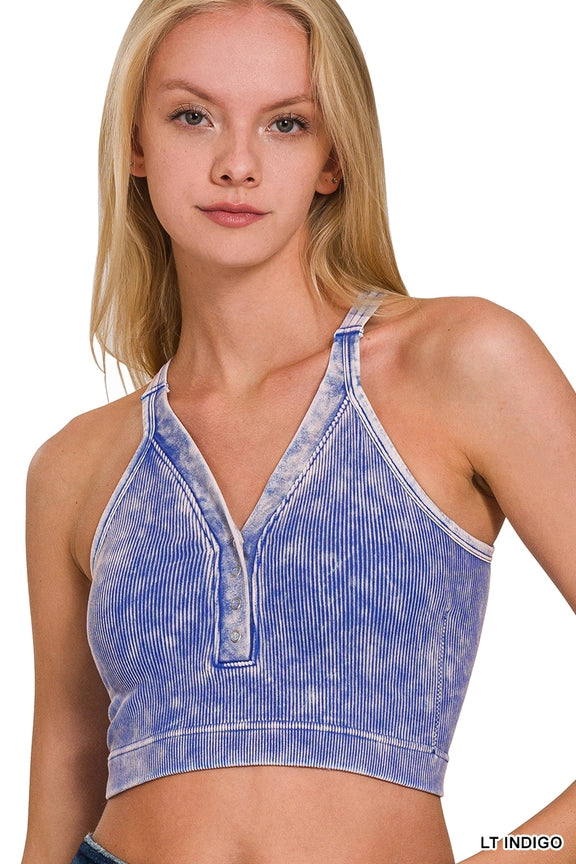 Washed Seamless Ribbed Snap Button Bralette