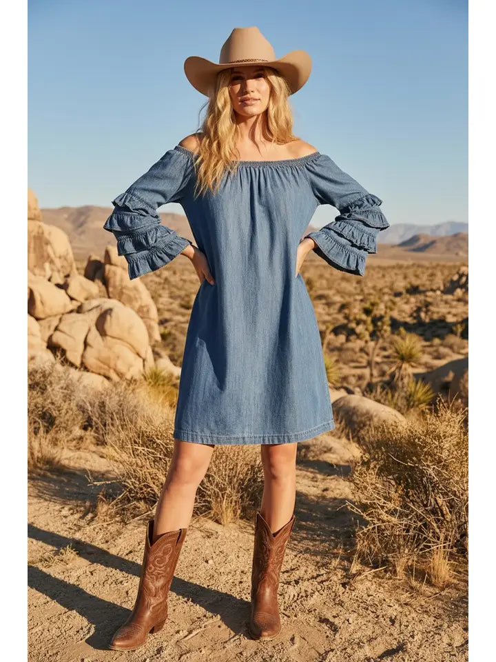 Off the Shoulder Tiered Sleeve Charming Denim