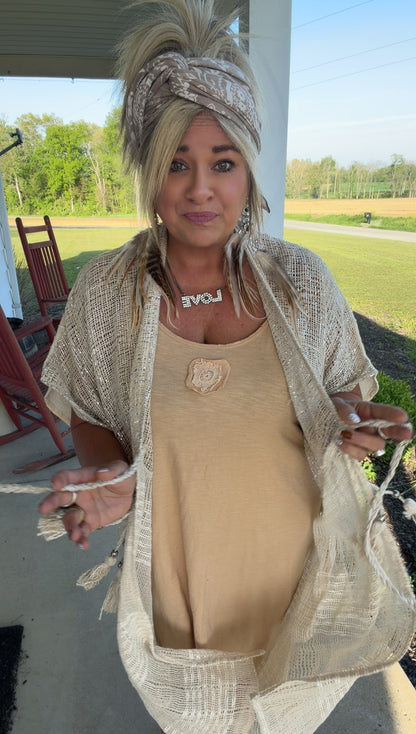 Boho Cotton Short Sleeve Sequin Tassel Midi Cardigan